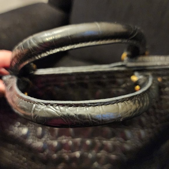 Brahmin Black Leather Melbourne Croc Embossed Handbag - Picture 5 of 8